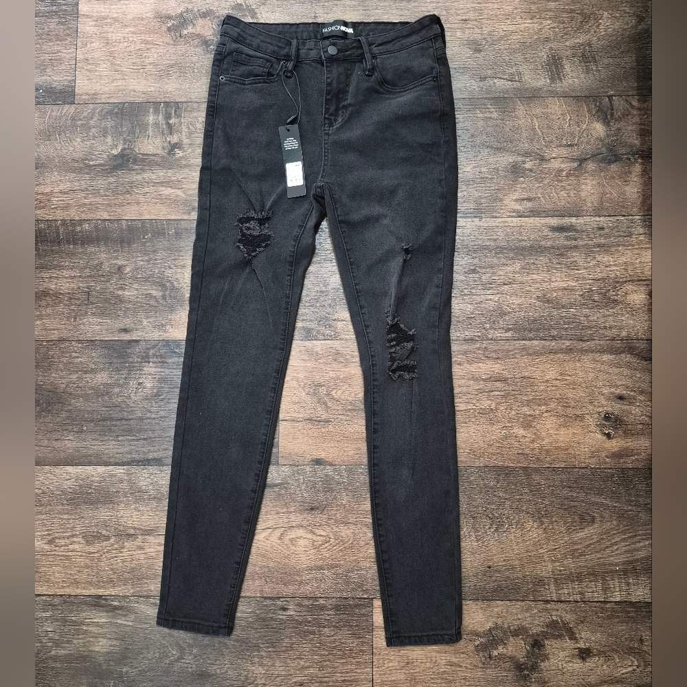 Fashion Nova Charcoal Distressed Skinny Jeans